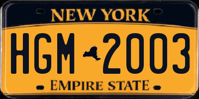 NY license plate HGM2003