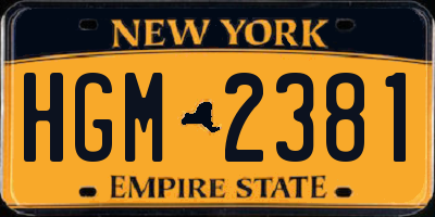 NY license plate HGM2381