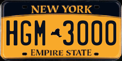 NY license plate HGM3000