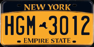 NY license plate HGM3012