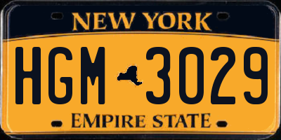 NY license plate HGM3029