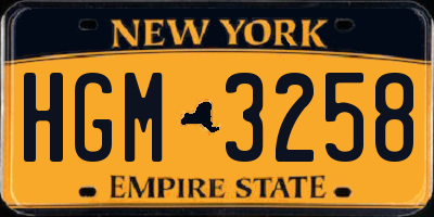 NY license plate HGM3258