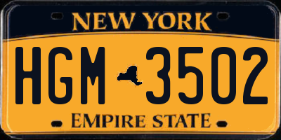 NY license plate HGM3502