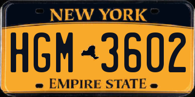 NY license plate HGM3602