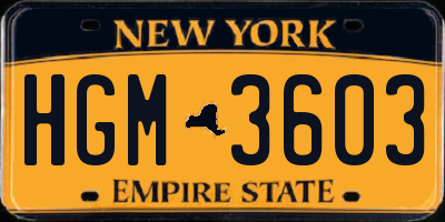 NY license plate HGM3603