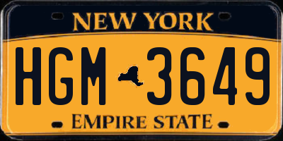 NY license plate HGM3649