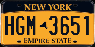 NY license plate HGM3651