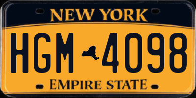 NY license plate HGM4098