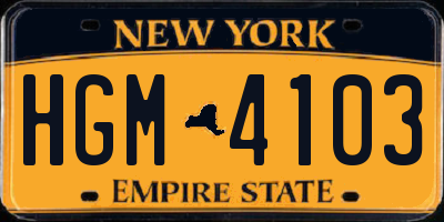 NY license plate HGM4103