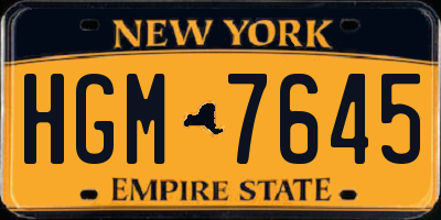 NY license plate HGM7645