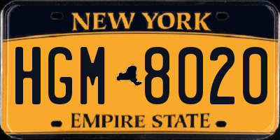 NY license plate HGM8020