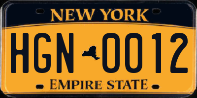 NY license plate HGN0012