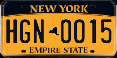 NY license plate HGN0015