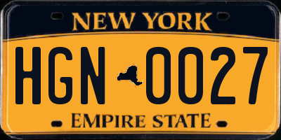 NY license plate HGN0027