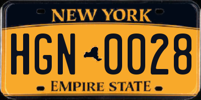 NY license plate HGN0028