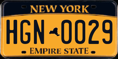 NY license plate HGN0029