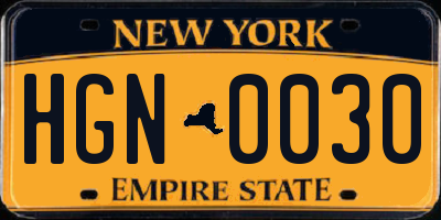 NY license plate HGN0030