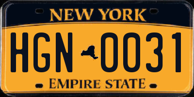 NY license plate HGN0031