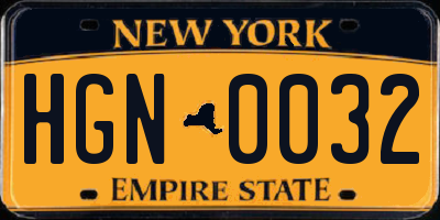 NY license plate HGN0032