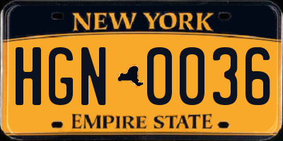 NY license plate HGN0036