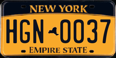 NY license plate HGN0037