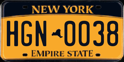NY license plate HGN0038
