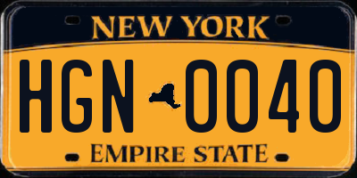 NY license plate HGN0040