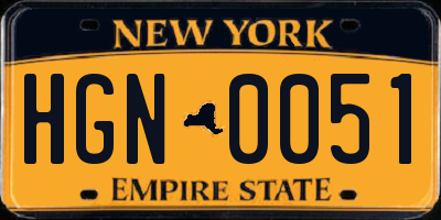 NY license plate HGN0051