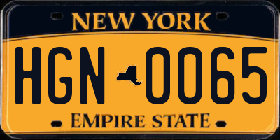 NY license plate HGN0065