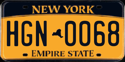 NY license plate HGN0068