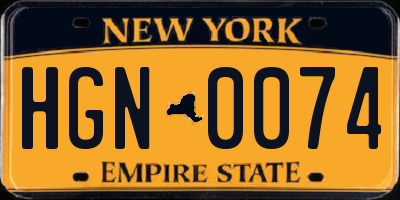 NY license plate HGN0074
