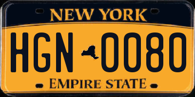 NY license plate HGN0080