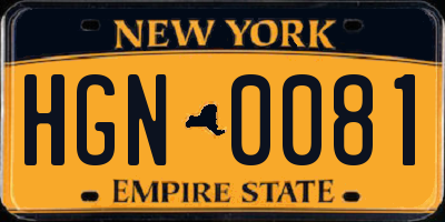 NY license plate HGN0081