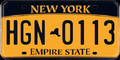NY license plate HGN0113