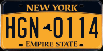 NY license plate HGN0114