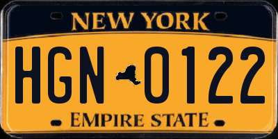 NY license plate HGN0122