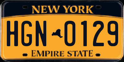 NY license plate HGN0129