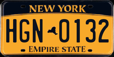 NY license plate HGN0132