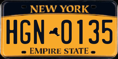 NY license plate HGN0135