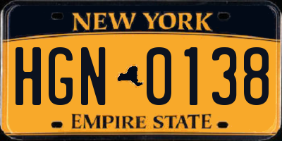 NY license plate HGN0138