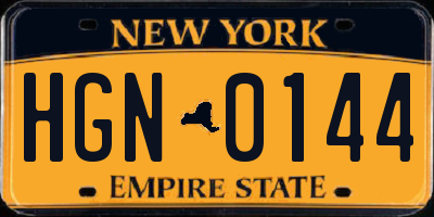 NY license plate HGN0144