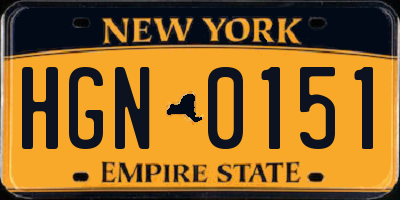 NY license plate HGN0151