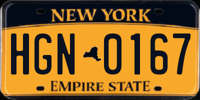 NY license plate HGN0167