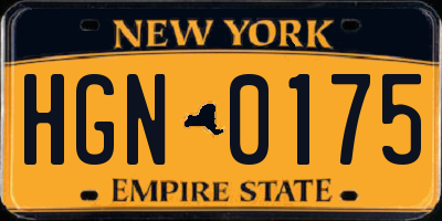 NY license plate HGN0175
