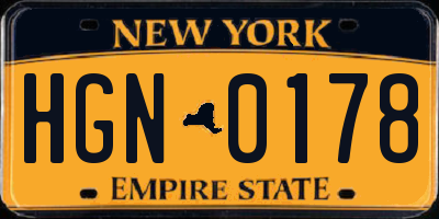 NY license plate HGN0178