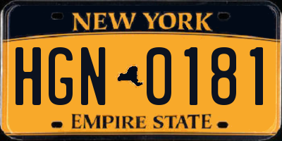 NY license plate HGN0181