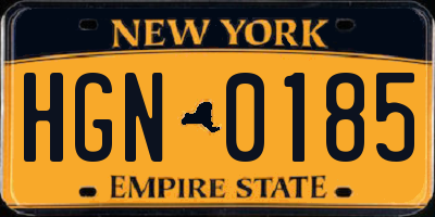 NY license plate HGN0185