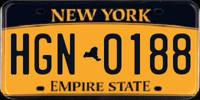 NY license plate HGN0188