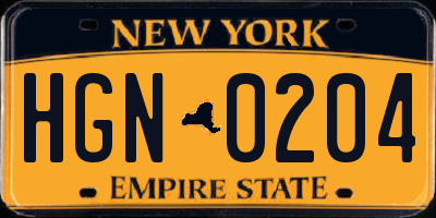 NY license plate HGN0204