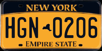 NY license plate HGN0206